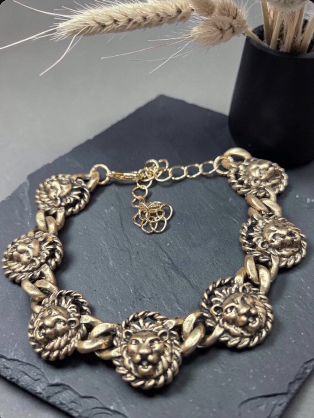 Antique Matte Gold Royal Regal Euro Lion Head Chunky Bracelet